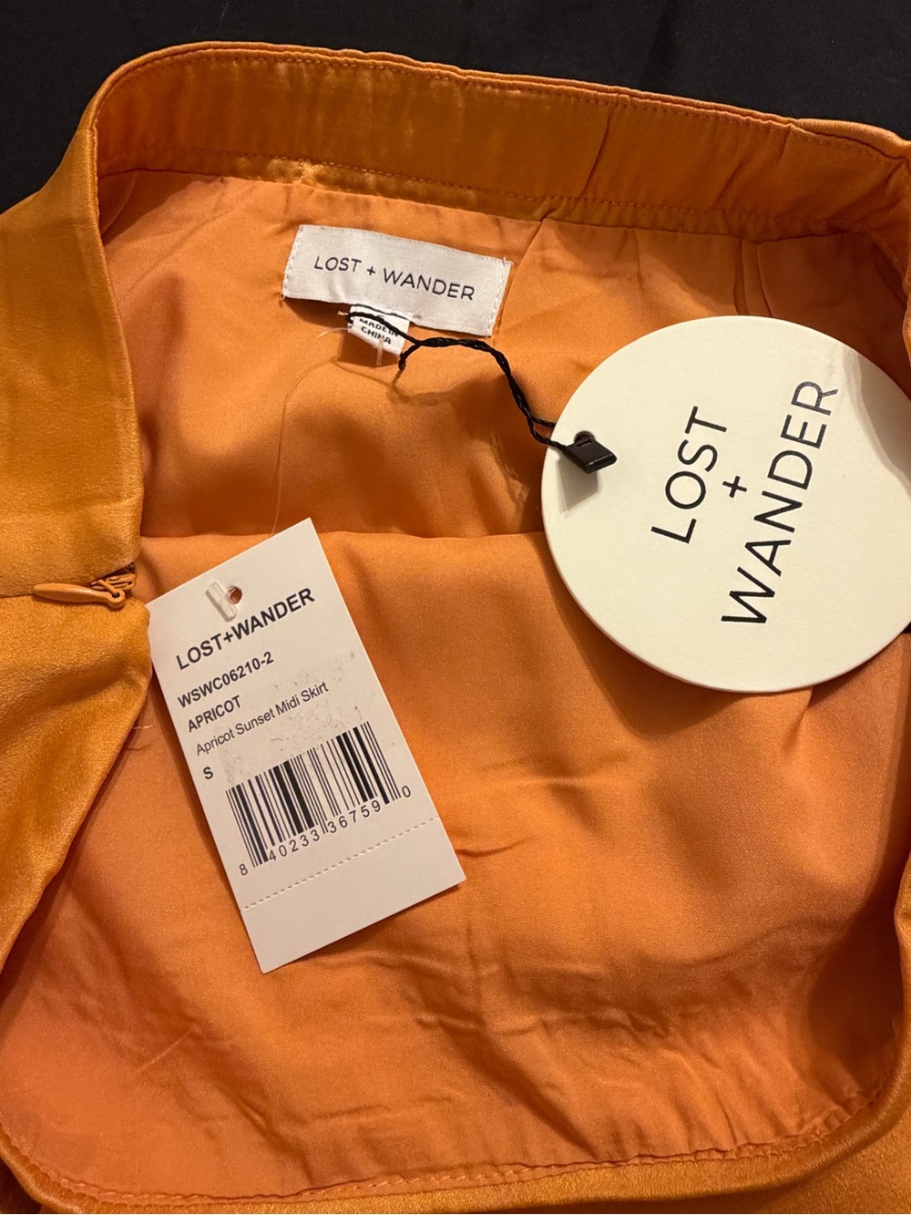 NWT Lost + Wander Apricot Sunset Satin Draped Side Slit Midi Skirt - Size S